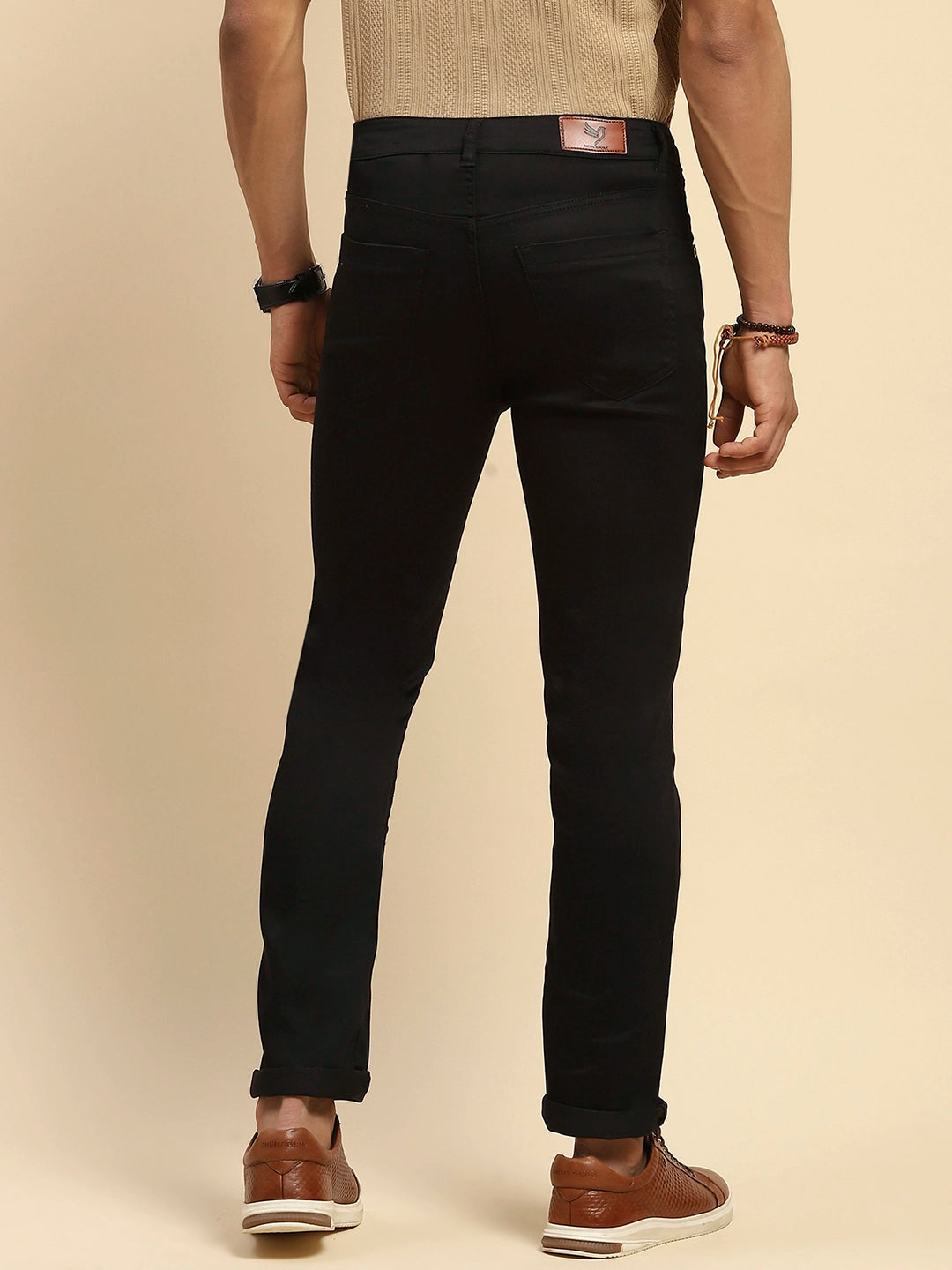 Black Straight Fit Cotton Blend Trouser - Global Republic