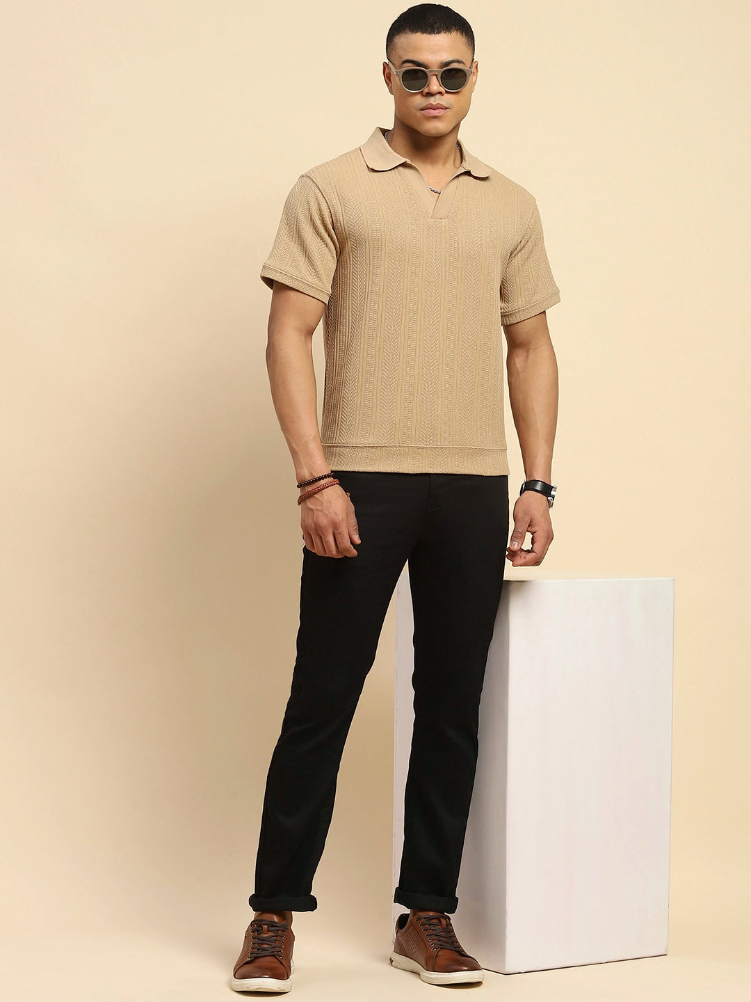 Black Straight Fit Cotton Blend Trouser - Global Republic