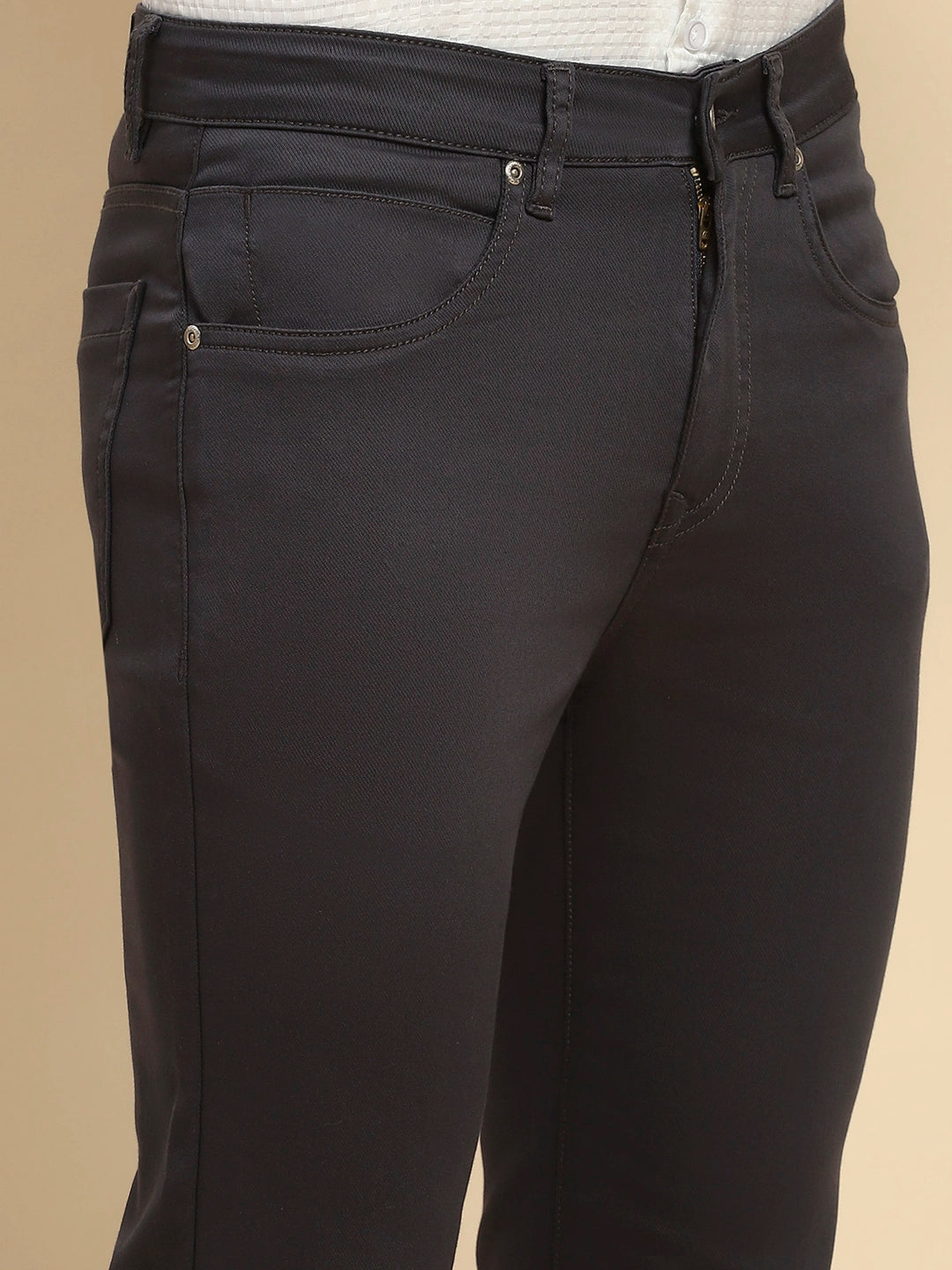 Grey Cotton Blend Straight Fit Trouser - Global Republic