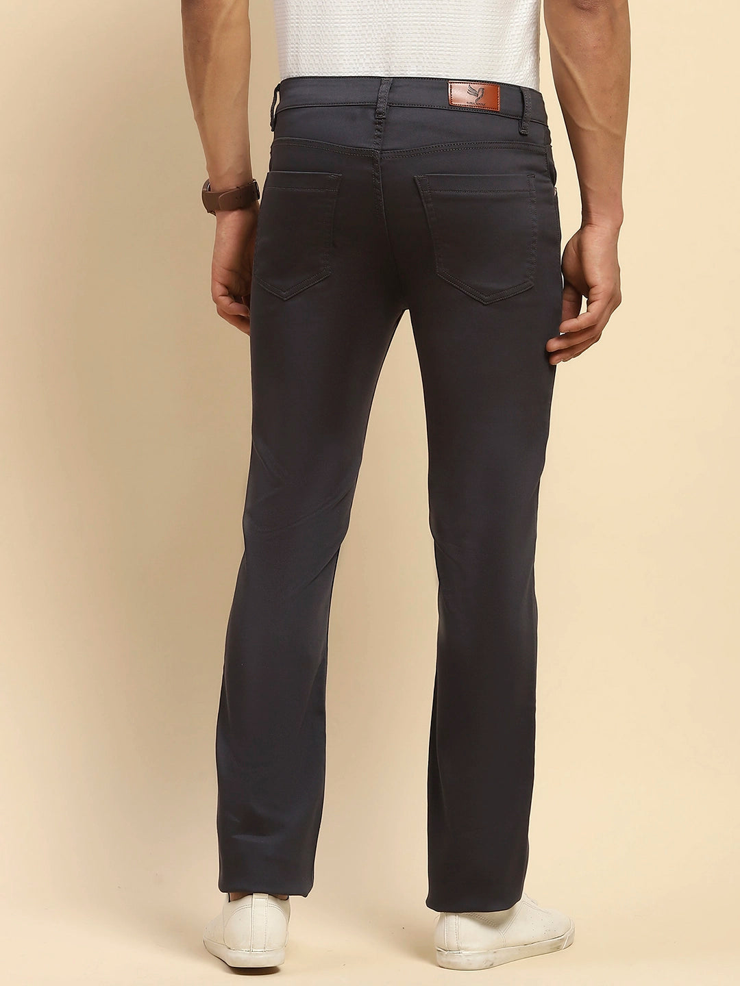Grey Cotton Blend Straight Fit Trouser - Global Republic
