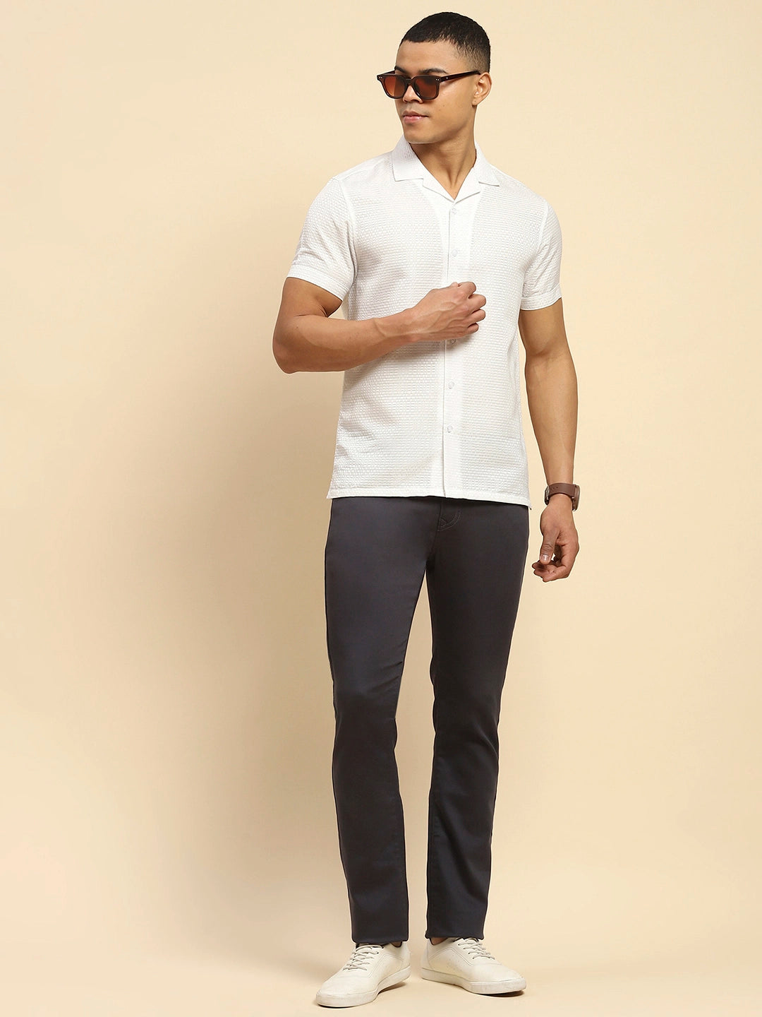Grey Cotton Blend Straight Fit Trouser - Global Republic
