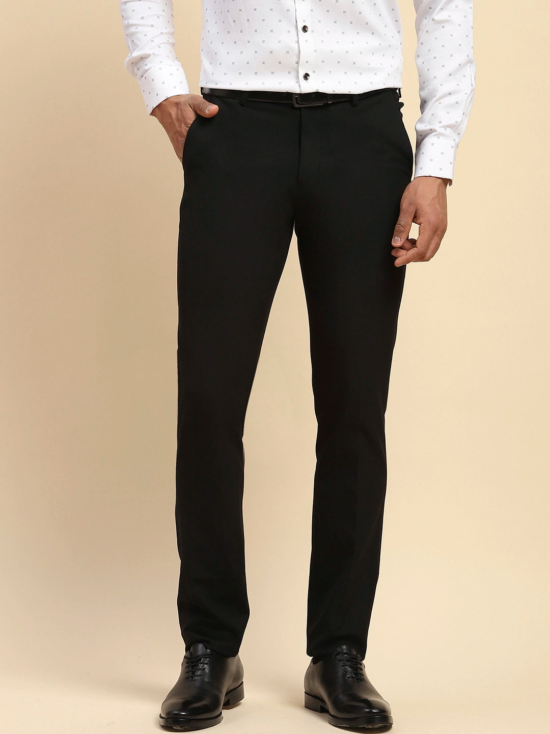 Black Solid Cotton Blend Trouser - Global Republic