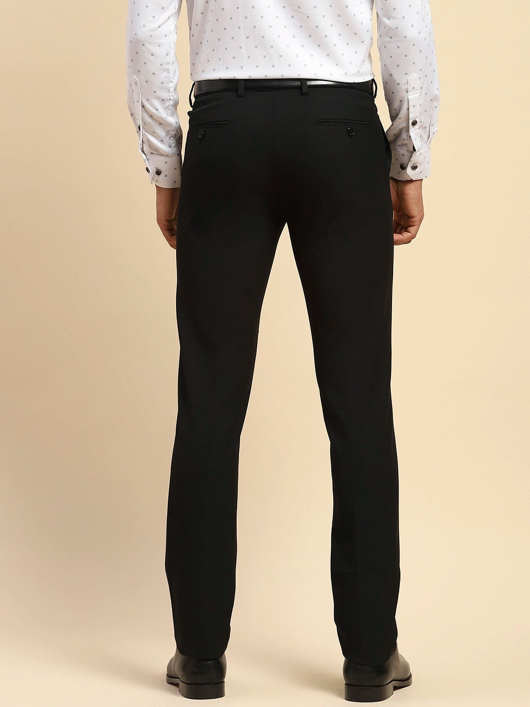 Black Solid Cotton Blend Trouser - Global Republic