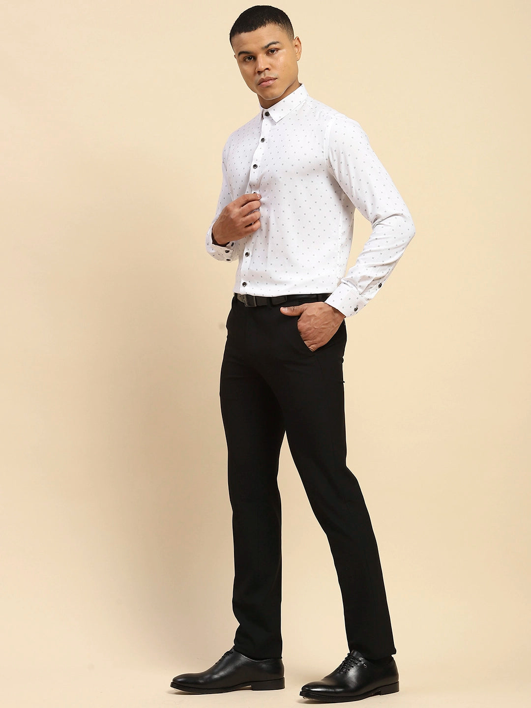 Black Solid Cotton Blend Trouser - Global Republic