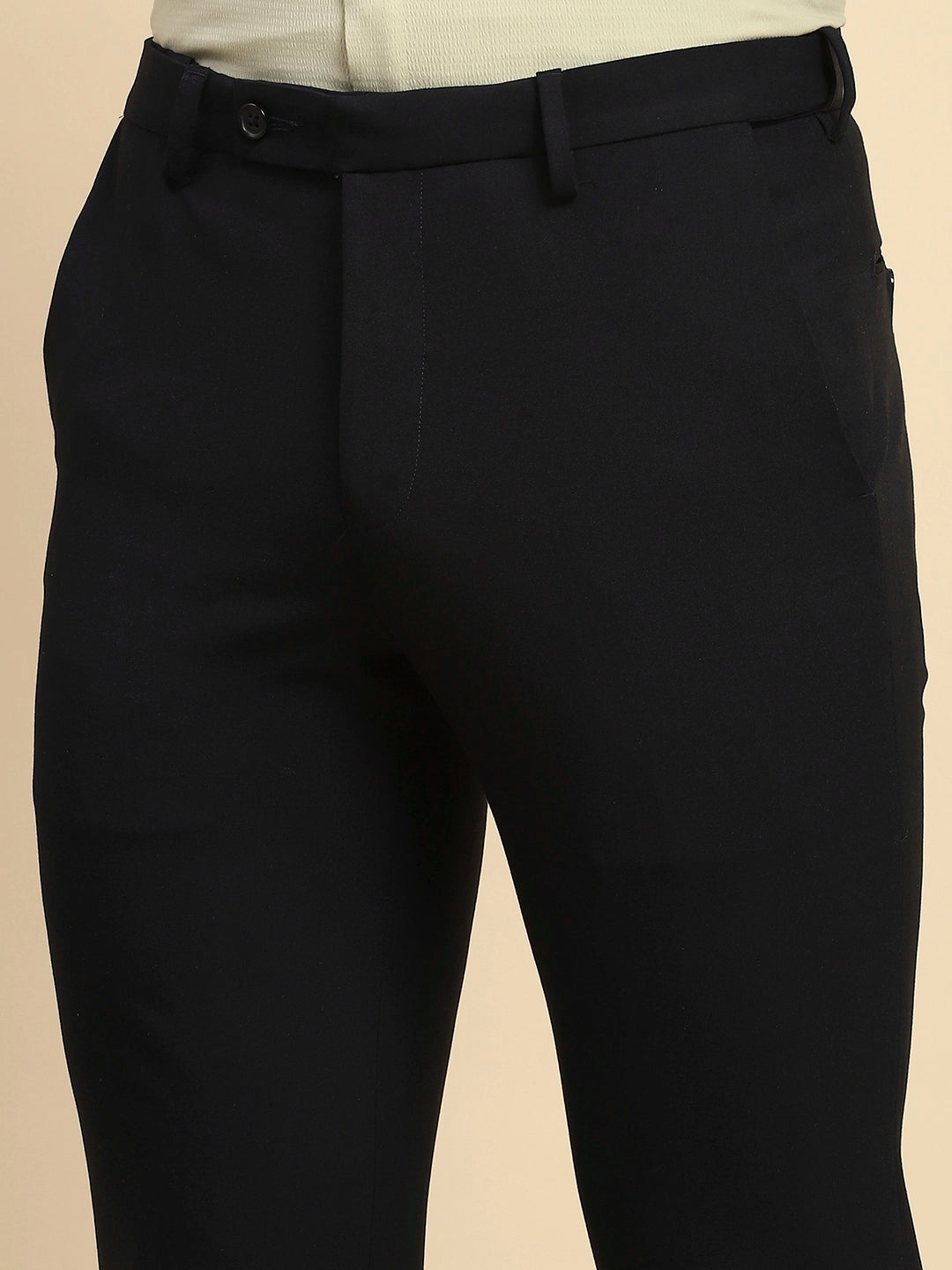 Blue Cotton Blend Straight Fit Trouser - Global Republic