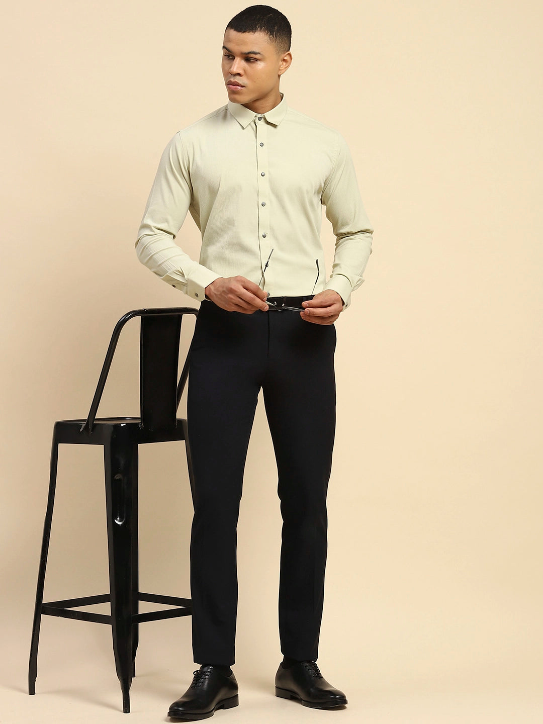 Blue Cotton Blend Straight Fit Trouser - Global Republic