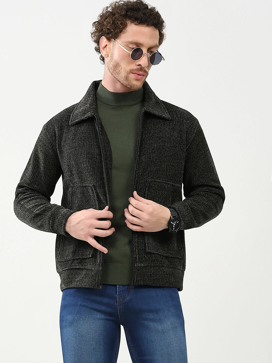 Dark Grey Wool-Blend Zipper Jacket