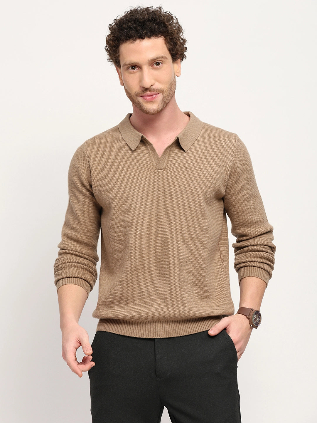 Self-Design Beige Pullover - Global Republic