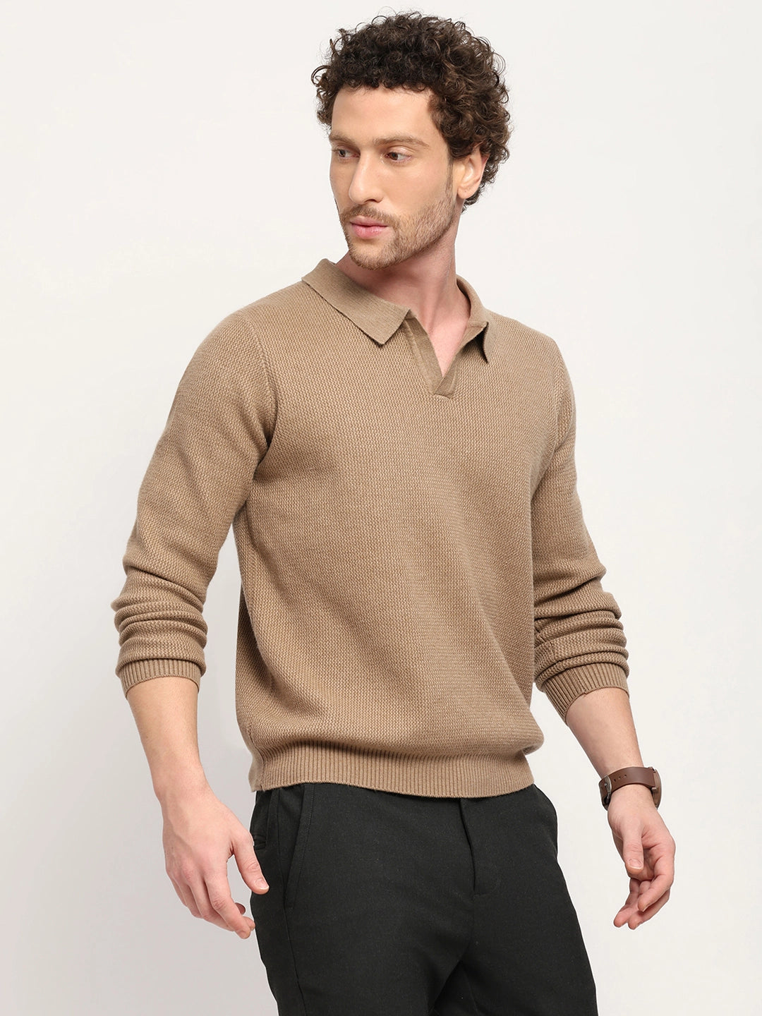 Self-Design Beige Pullover - Global Republic