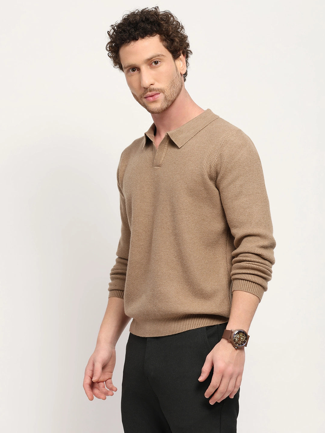 Self-Design Beige Pullover - Global Republic