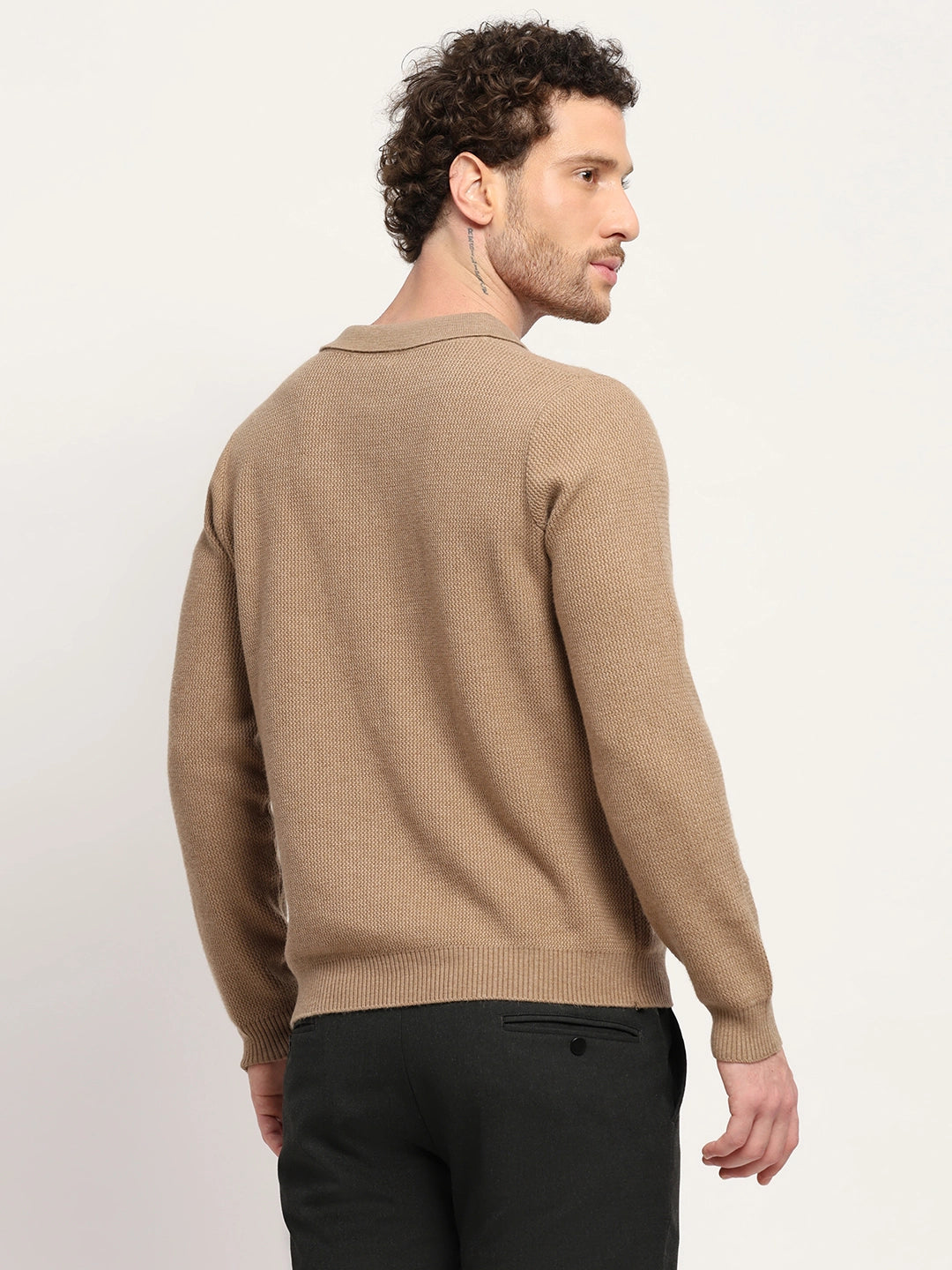 Self-Design Beige Pullover - Global Republic