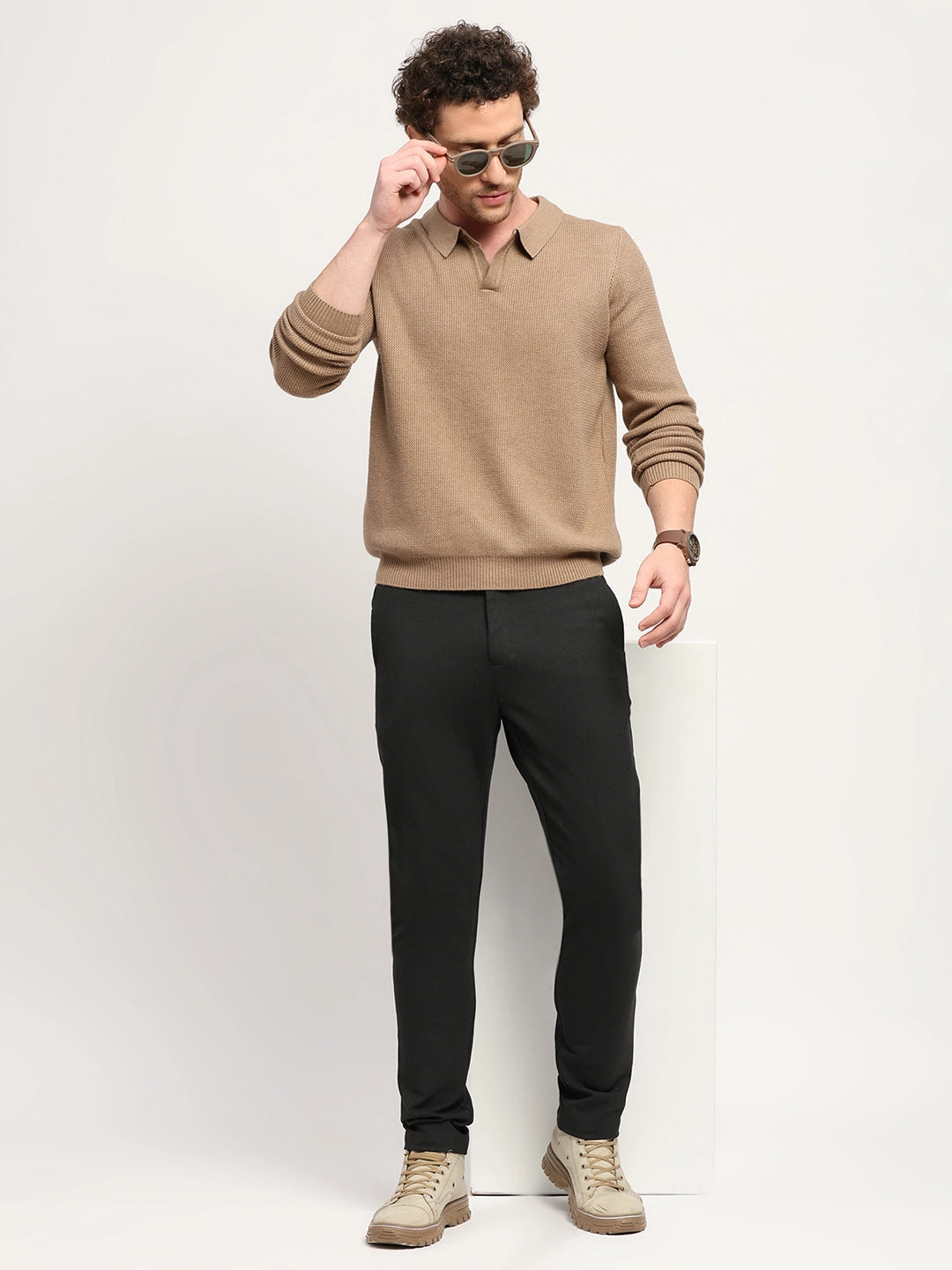 Self-Design Beige Pullover - Global Republic