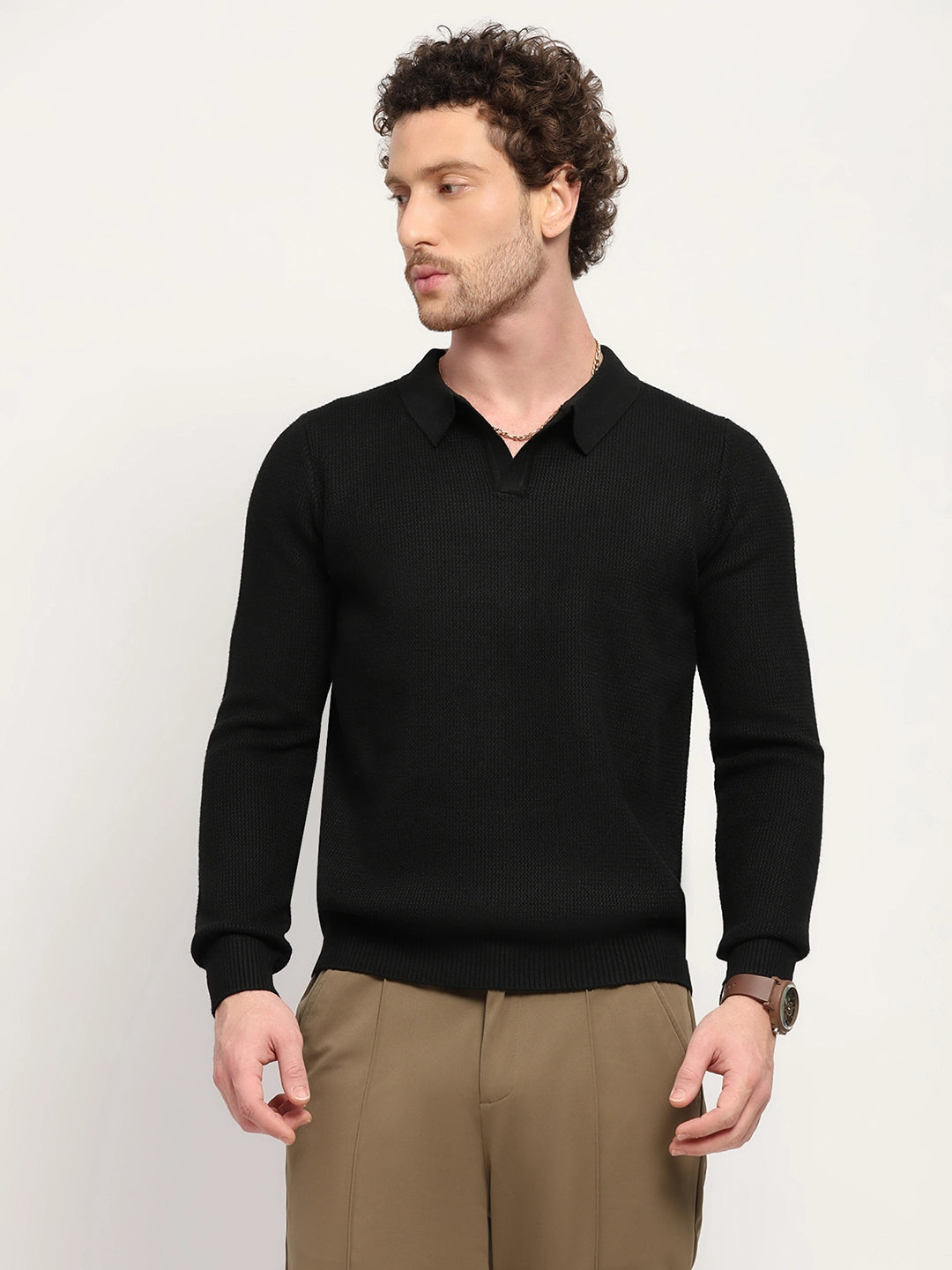 Self-Design Black Pullover - Global Republic