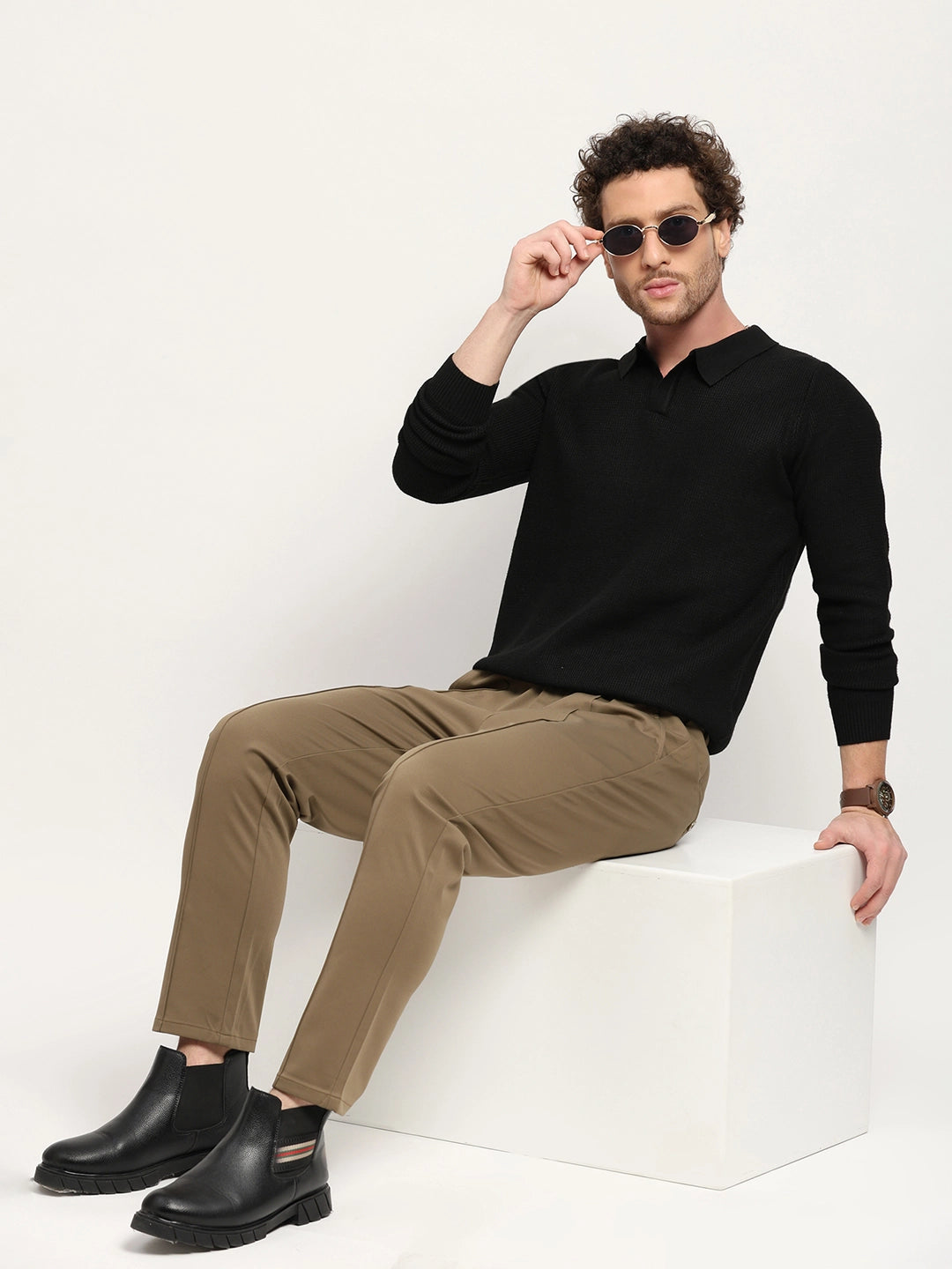 Self-Design Black Pullover - Global Republic