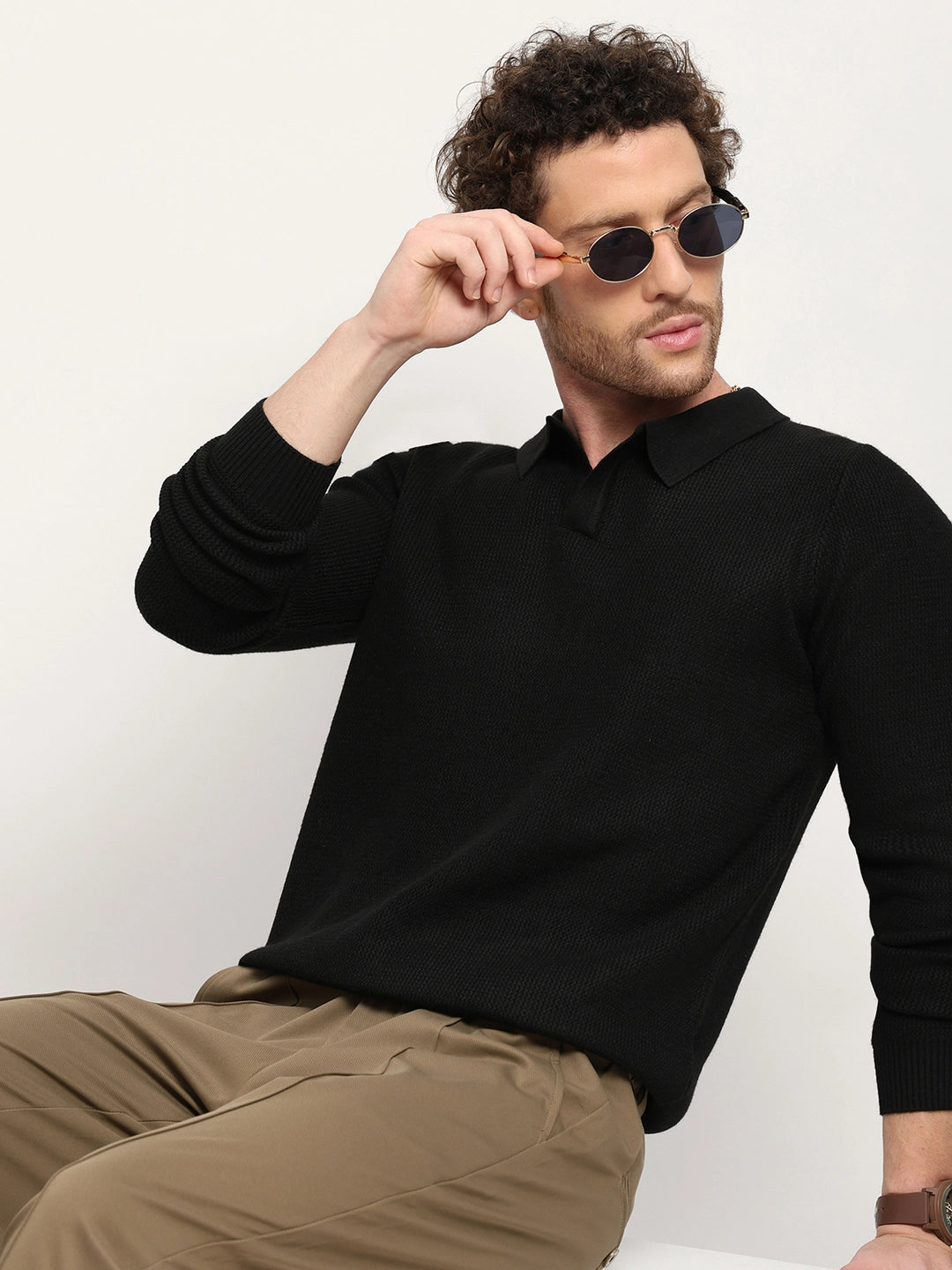 Self-Design Black Pullover - Global Republic