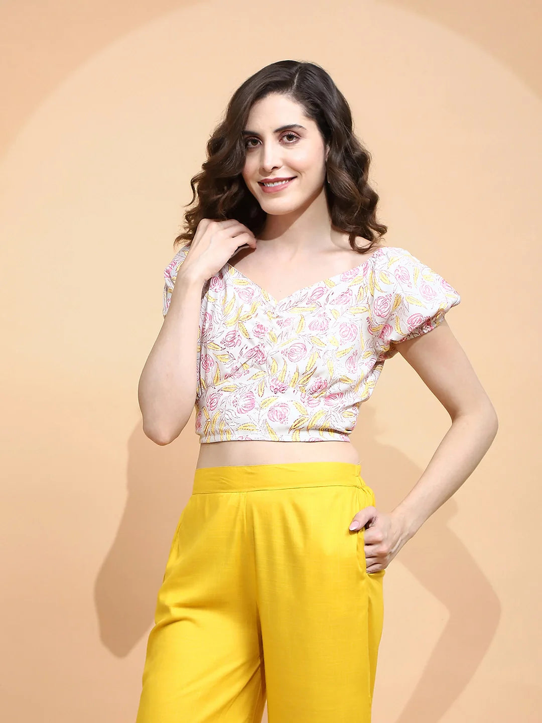 Pink Rayon Printed Crop Top - Global Republic