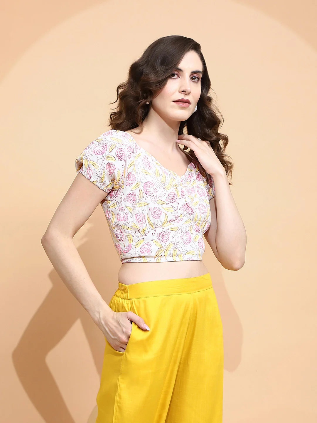 Pink Rayon Printed Crop Top - Global Republic