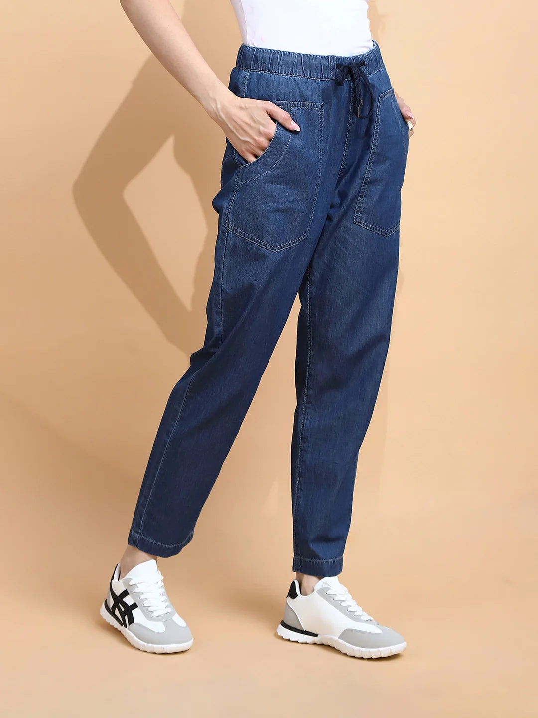 Blue Cotton Blend Loose Fit Lower - Global Republic