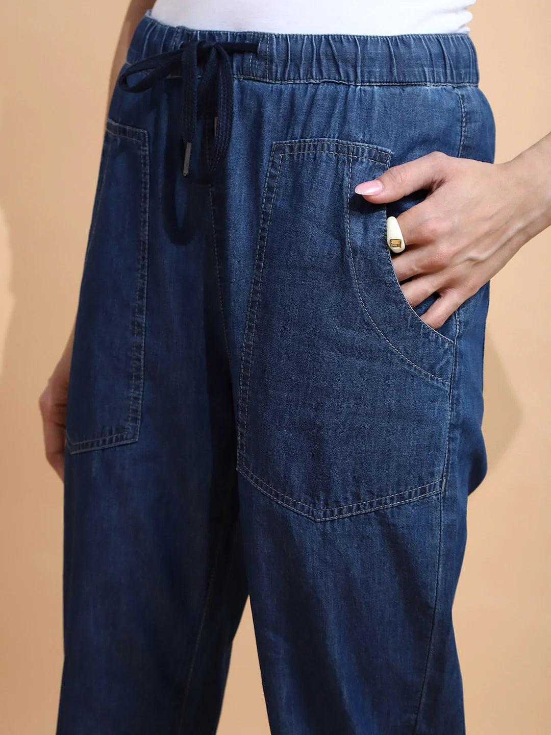 Blue Cotton Blend Loose Fit Lower - Global Republic