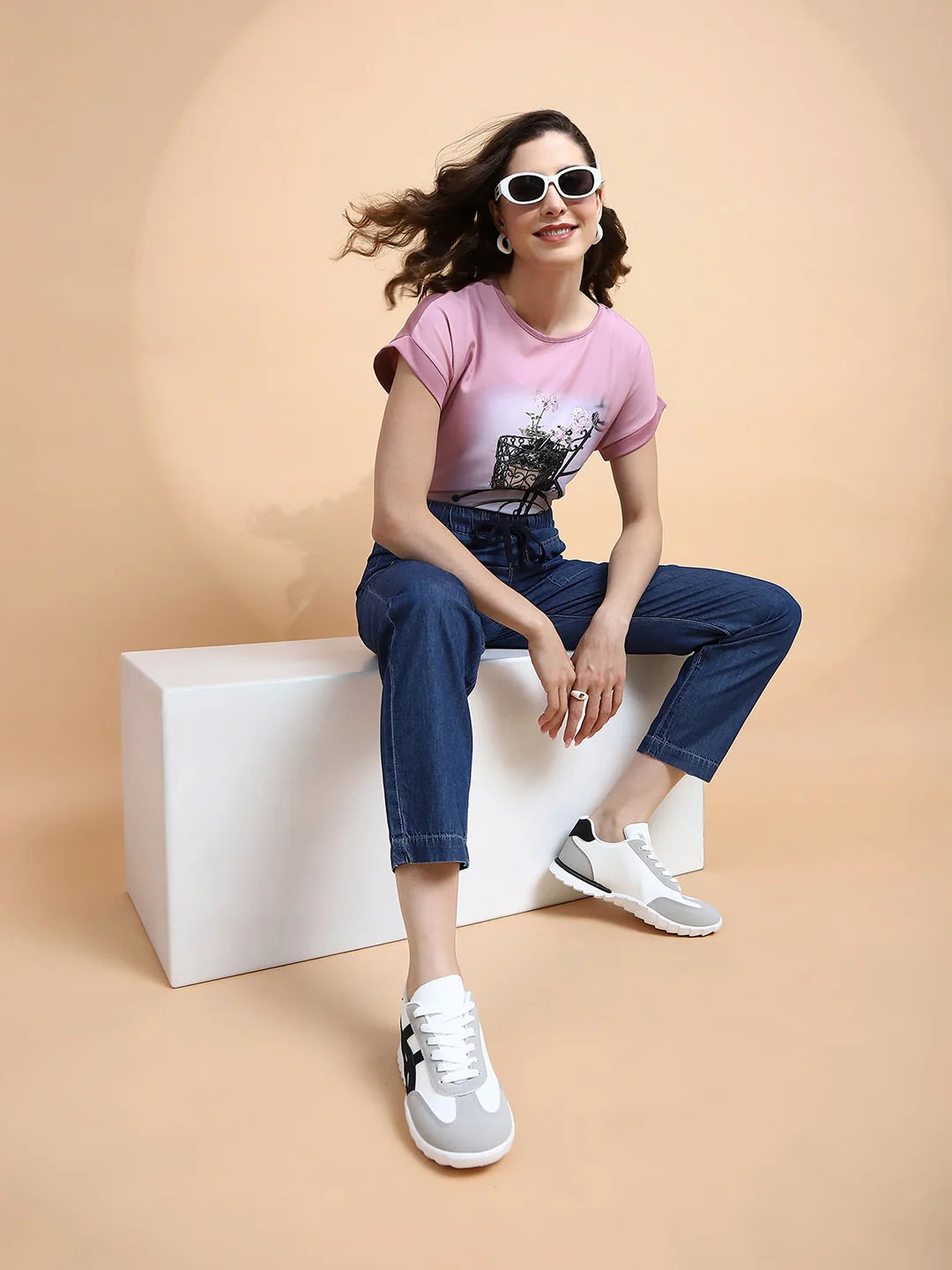 Blue Cotton Blend Loose Fit Lower - Global Republic