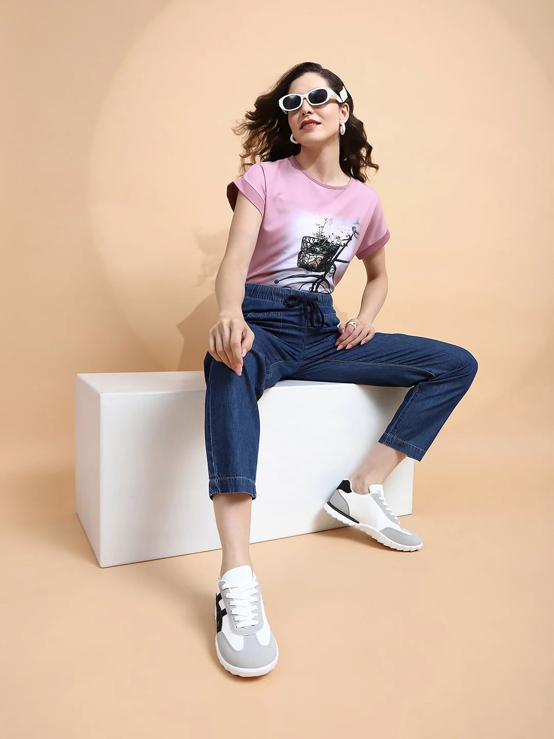 Blue Cotton Blend Loose Fit Lower - Global Republic