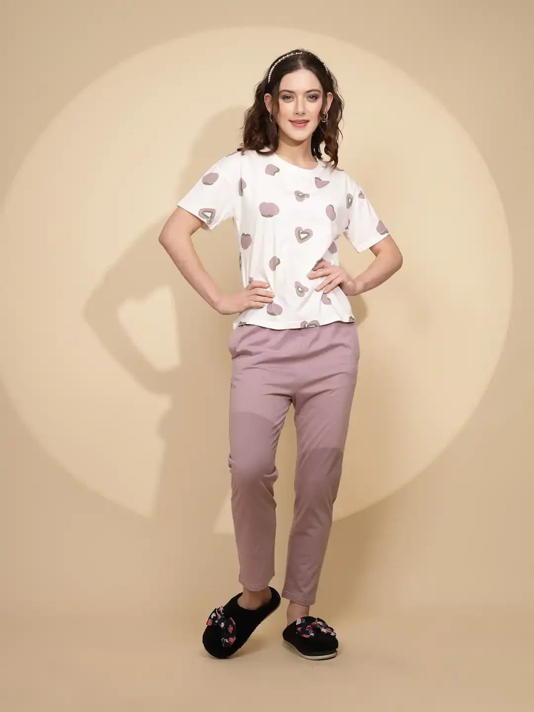 Lilac Cotton Blend Regular Fit Night Suit For Women - Global Republic