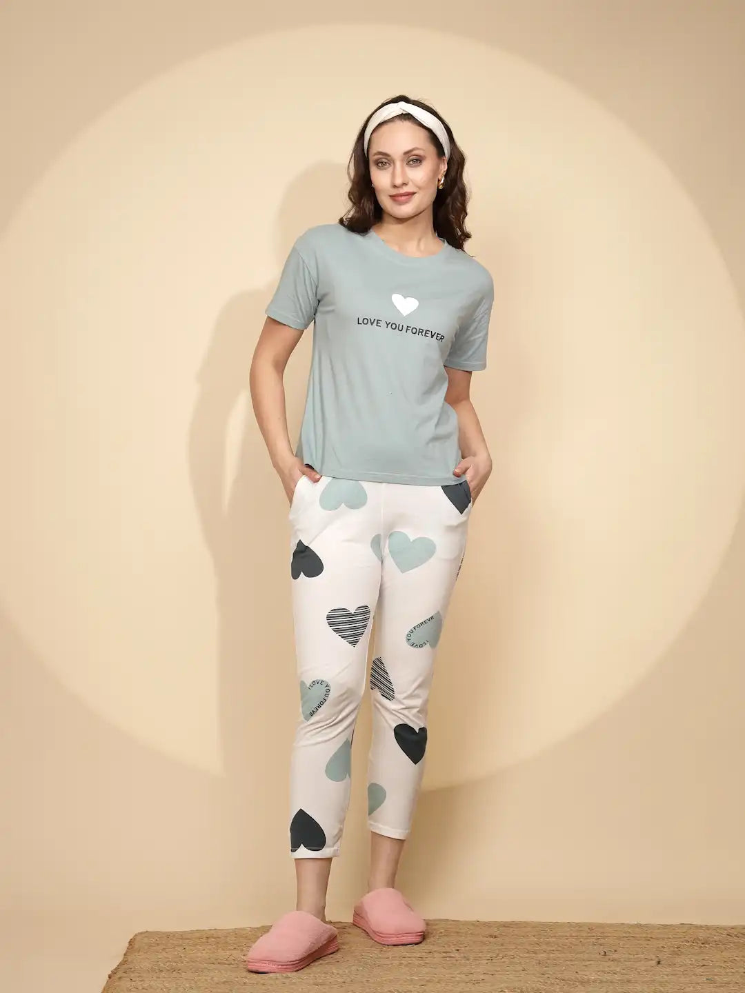 Green Cotton Blend Regular Fit Night Suit - Global Republic