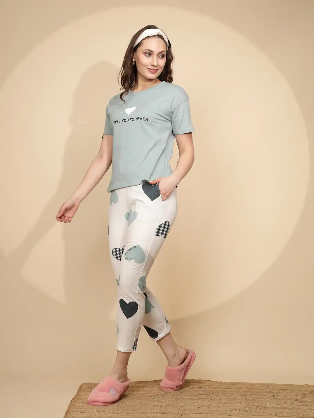 Green Cotton Blend Regular Fit Night Suit - Global Republic