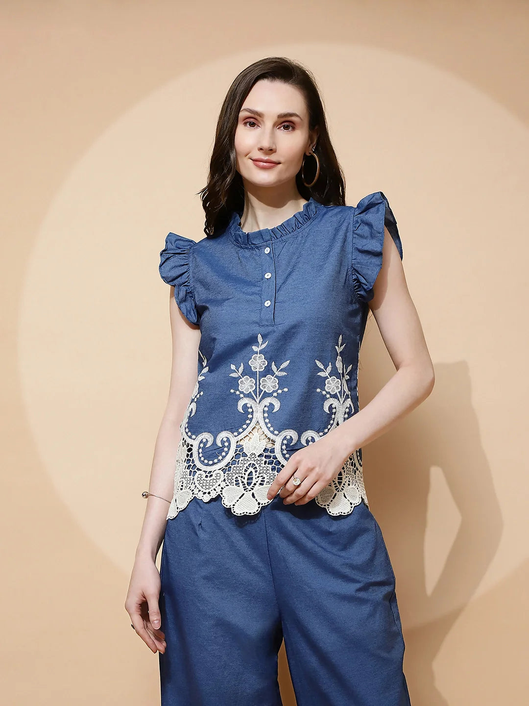 Blue Embroidered cotton Top - Global Republic