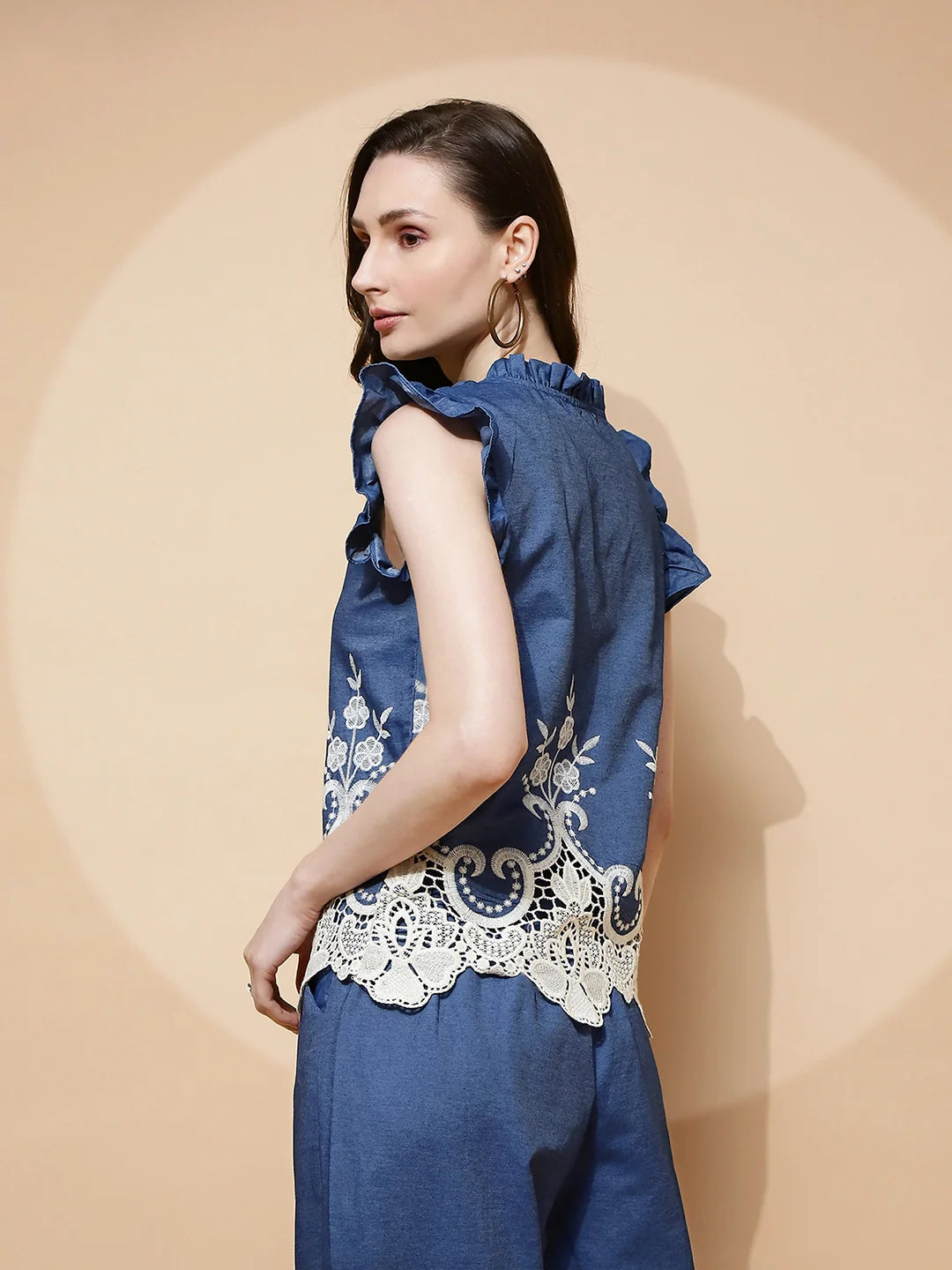 Blue Embroidered cotton Top - Global Republic