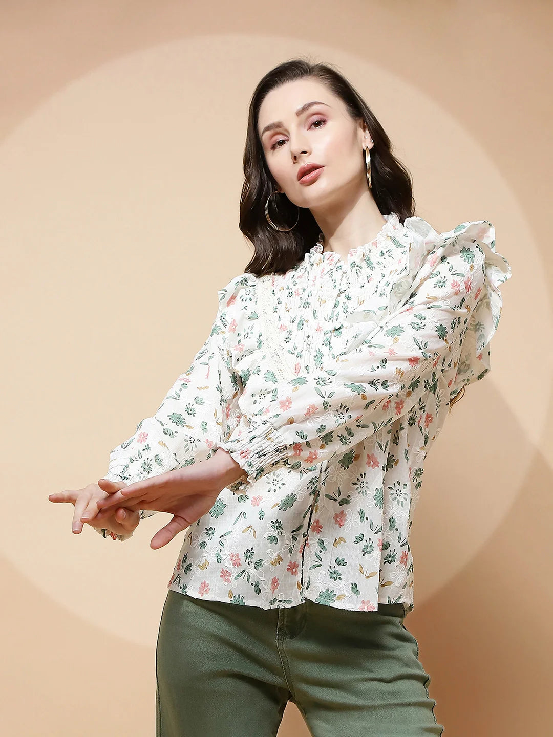 Green cotton Regular Fit Blouse - Global Republic