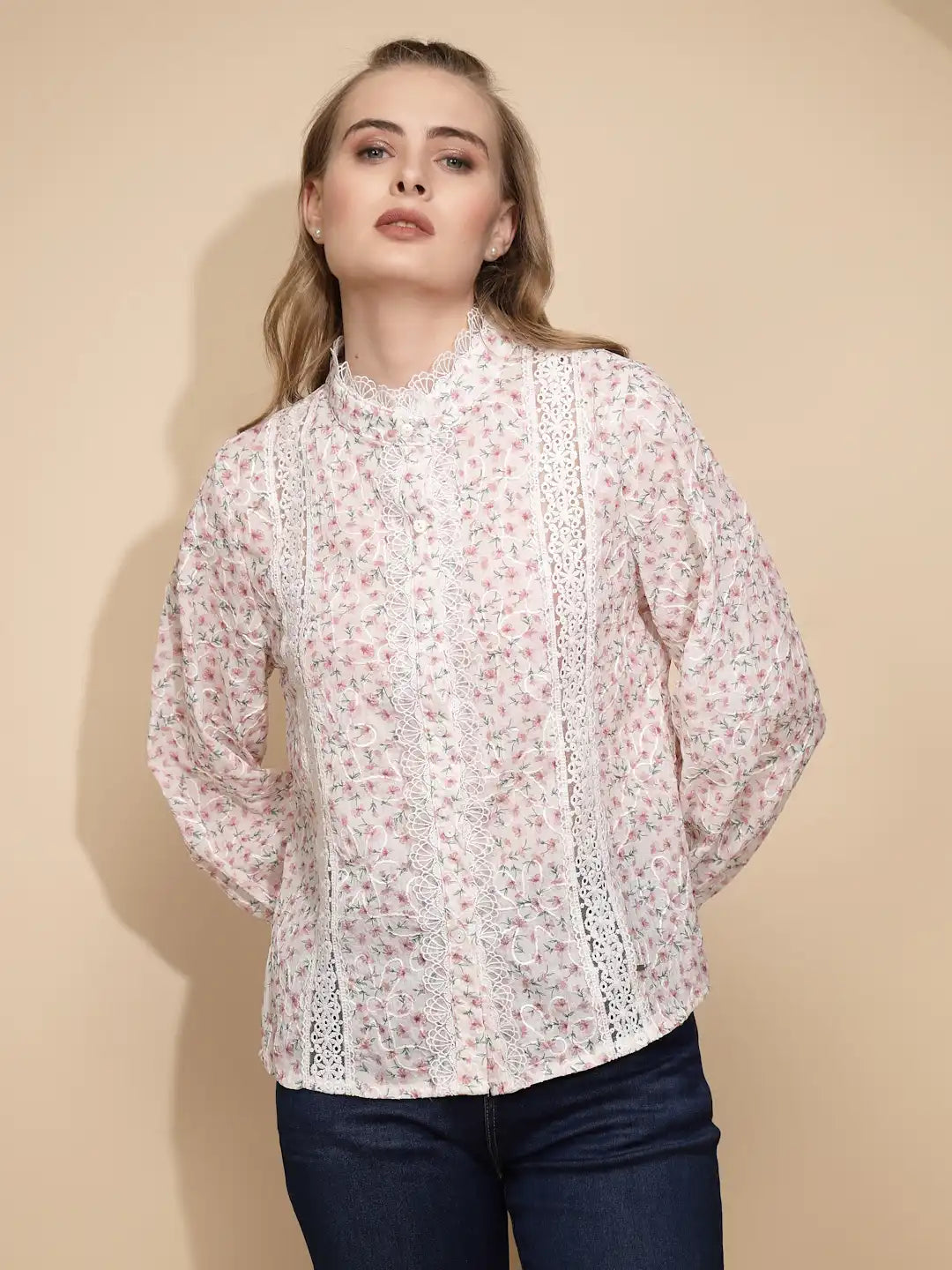 Rose cotton Loose Fit Shirt For Women - Global Republic