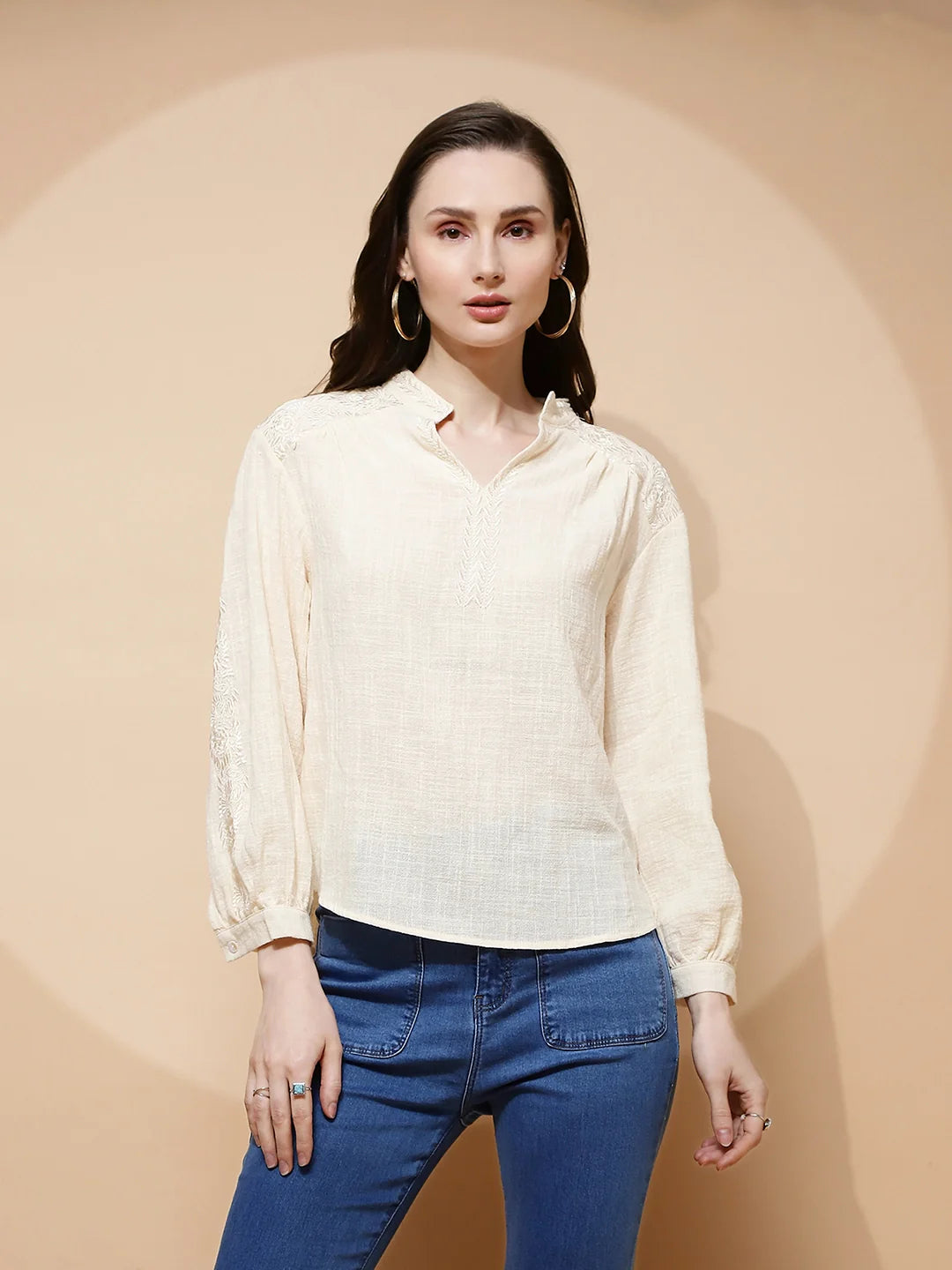 Natural Embroidered cotton Top - Global Republic