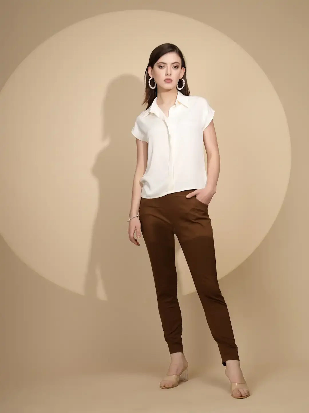 Cream Satin Loose Fit Formal Shirt - Global Republic