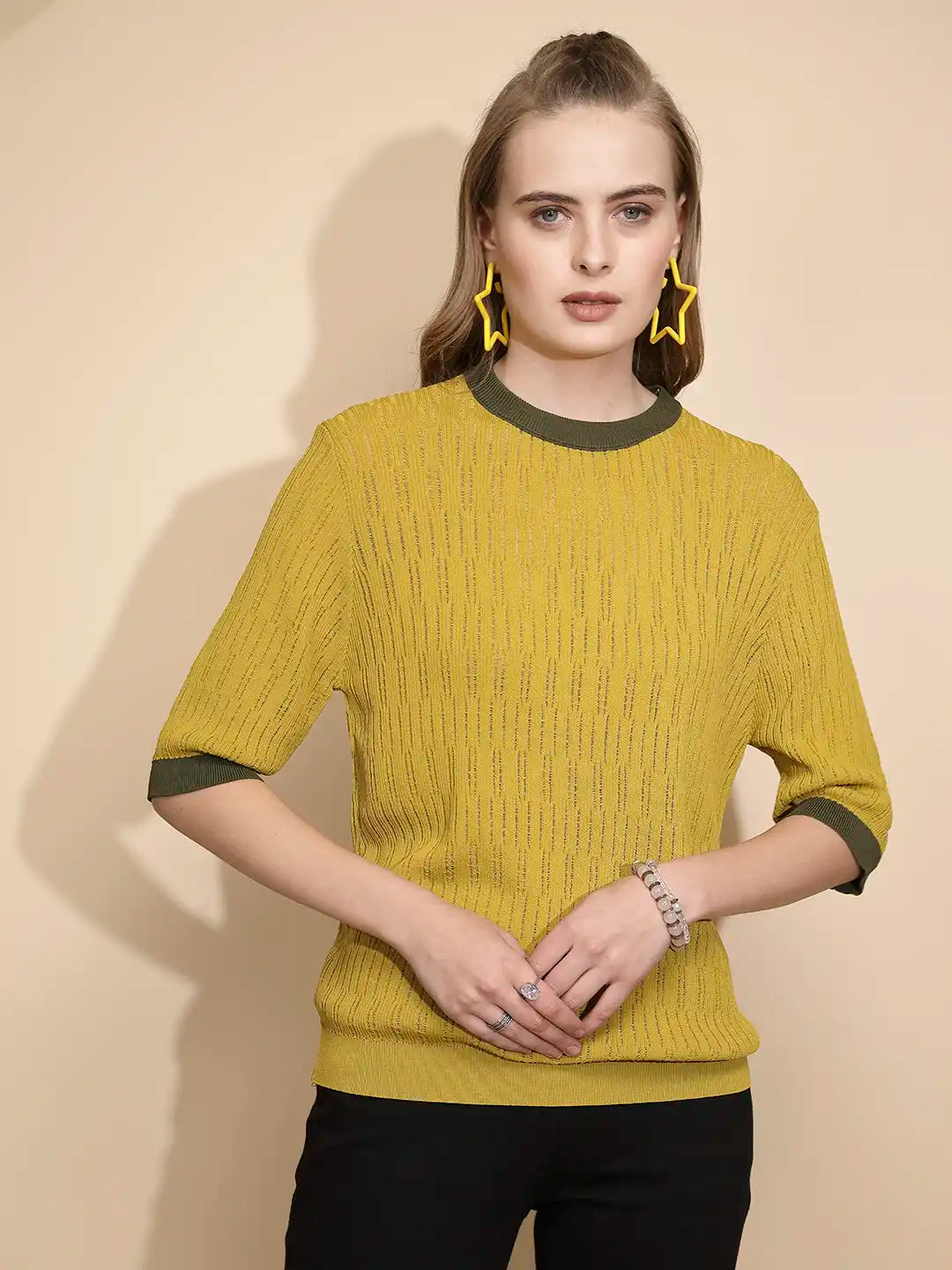 Green Viscose Blend Regular Fit Top - Global Republic