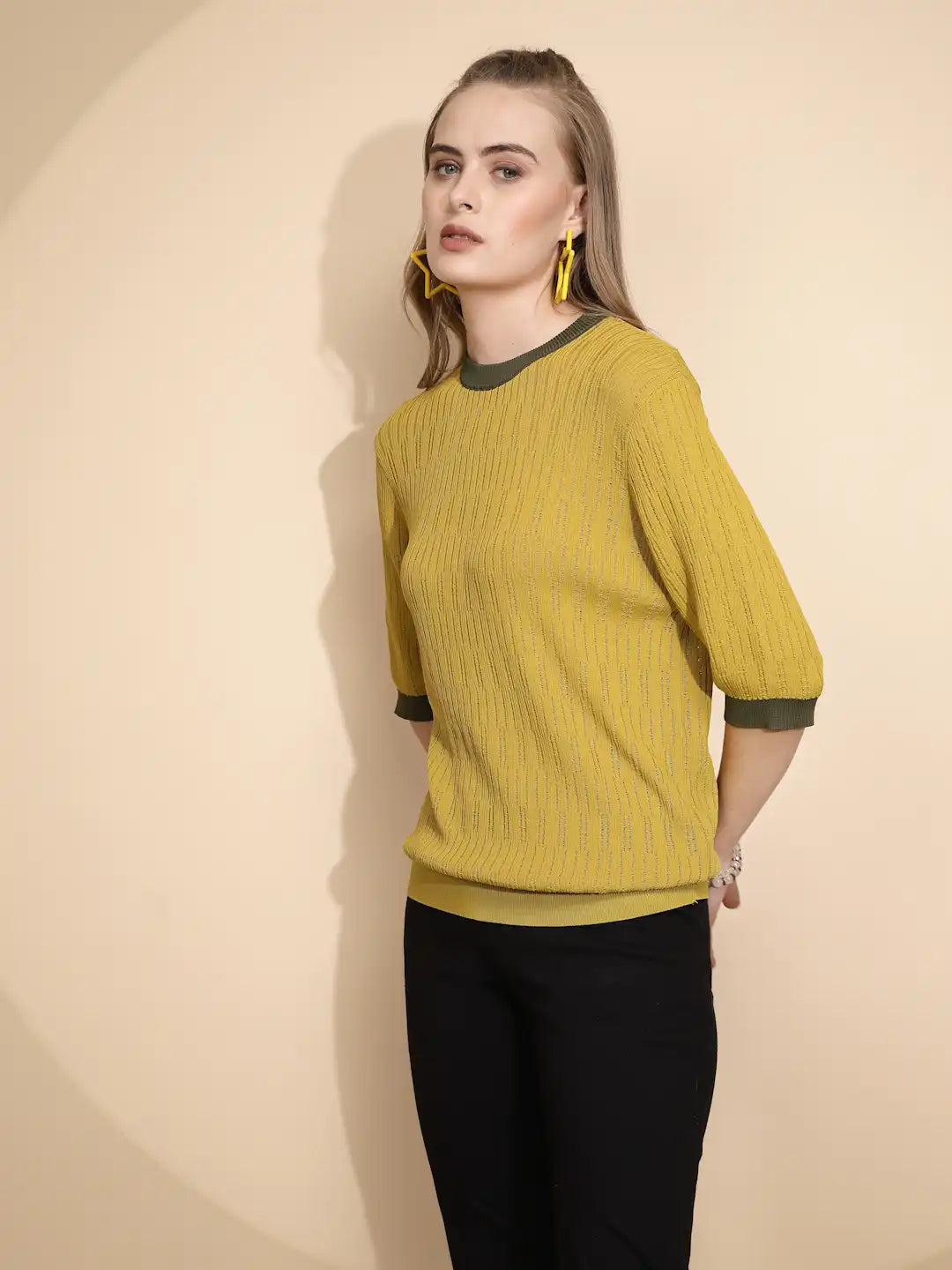 Green Viscose Blend Regular Fit Top - Global Republic