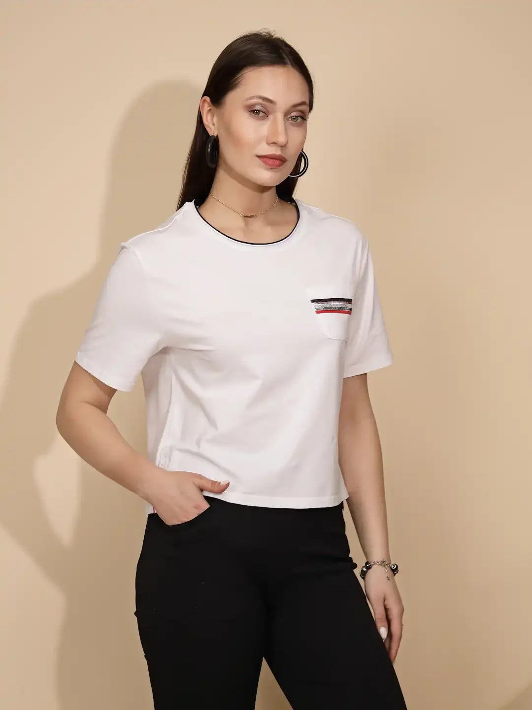 White Cotton Blend Top - Global Republic