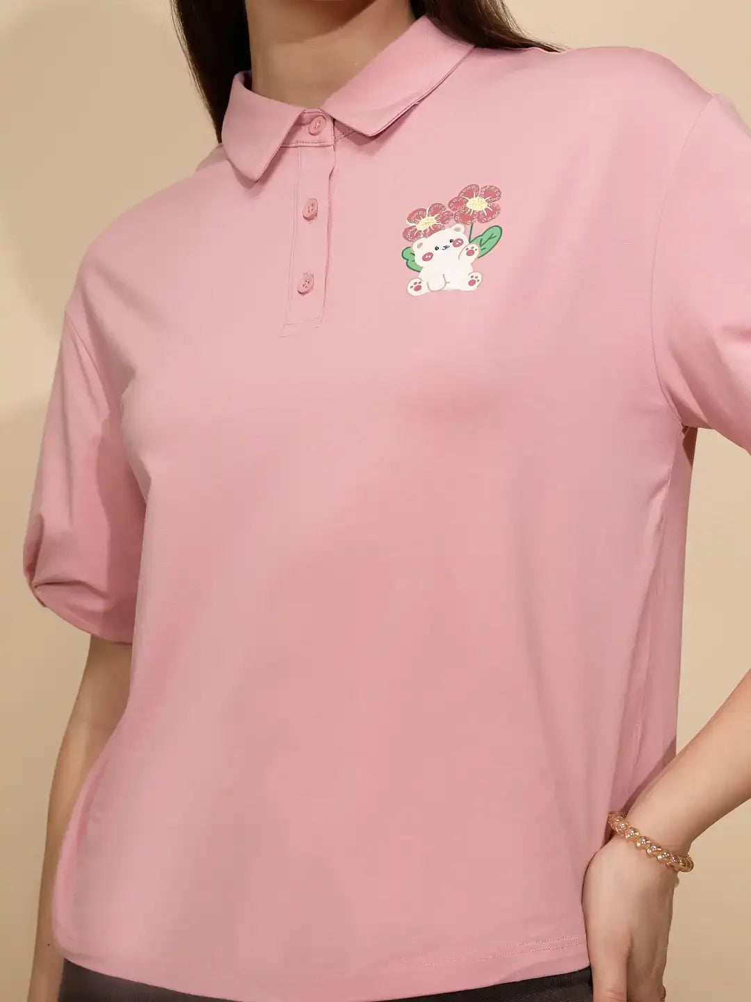 Pink Cotton Blend Regular Fit Top - Global Republic