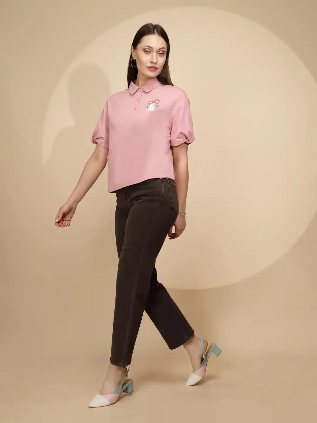 Pink Cotton Blend Regular Fit Top - Global Republic