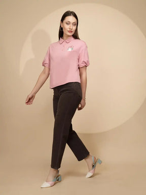 Pink Cotton Blend Regular Fit Top For Women
