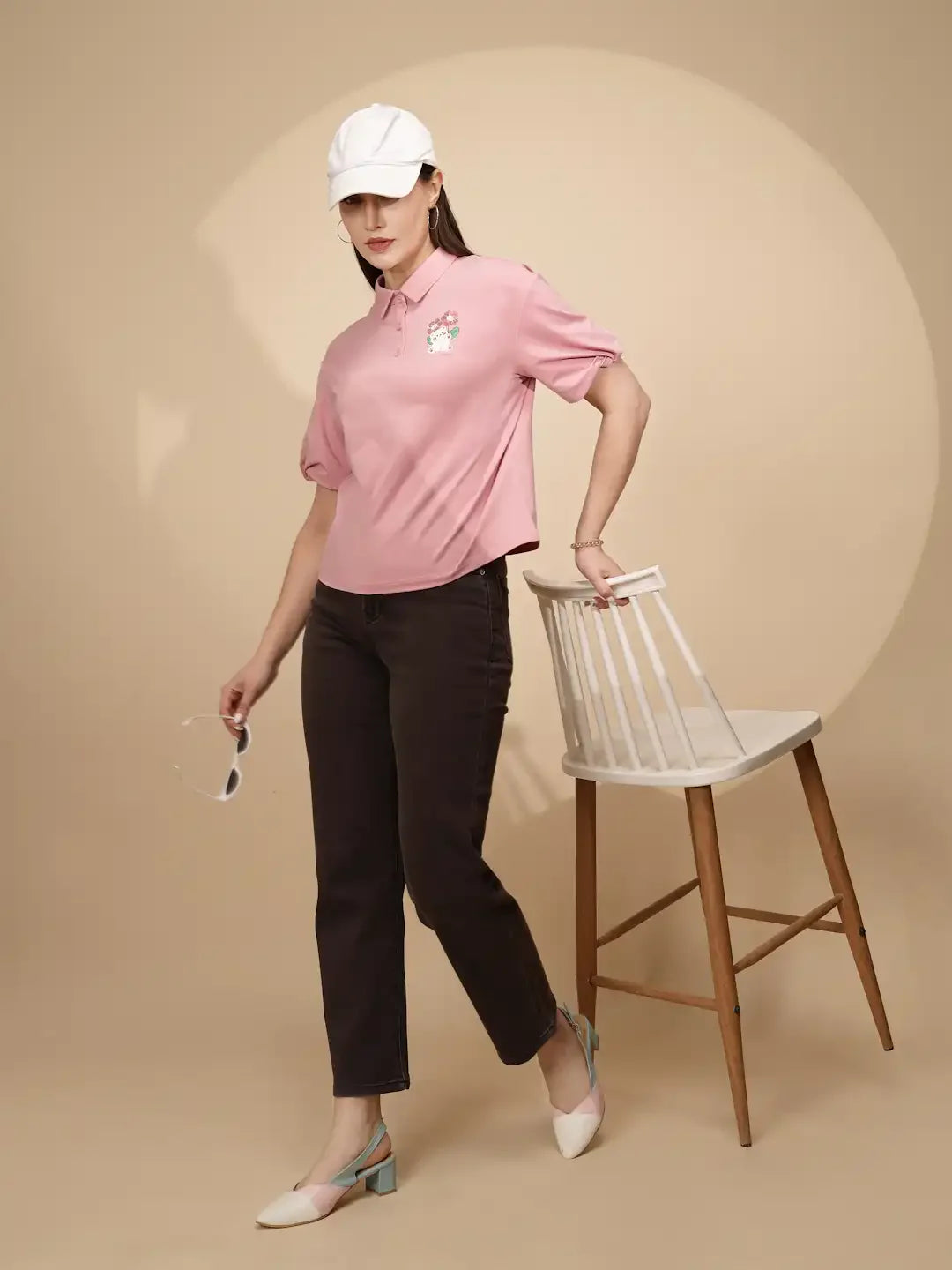 Pink Cotton Blend Regular Fit Top For Women