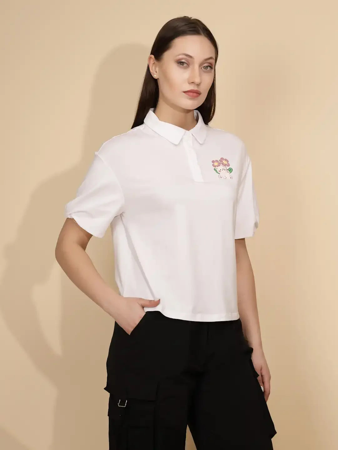 White Regular Fit Cotton Blend Top - Global Republic