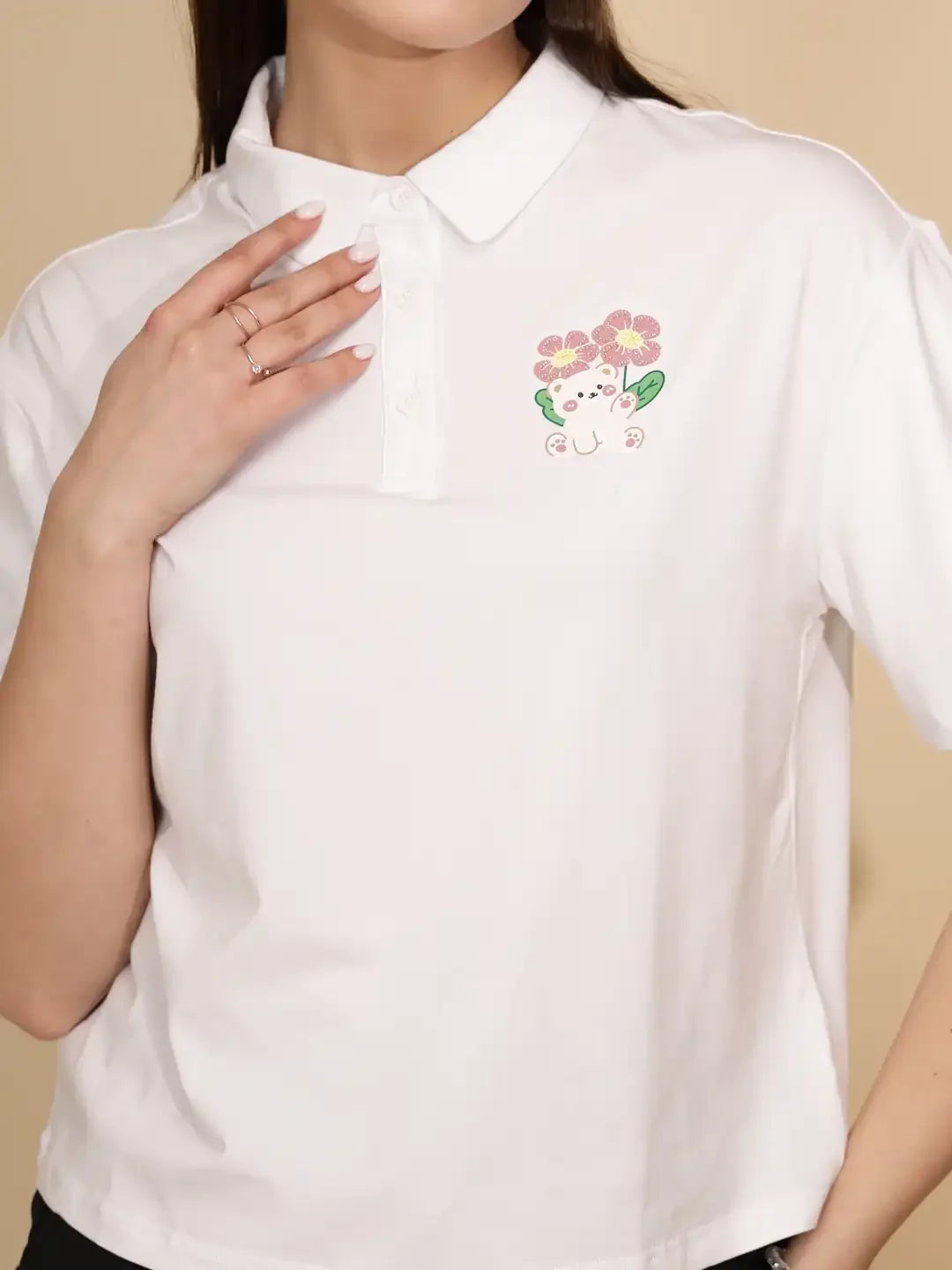 White Regular Fit Cotton Blend Top - Global Republic