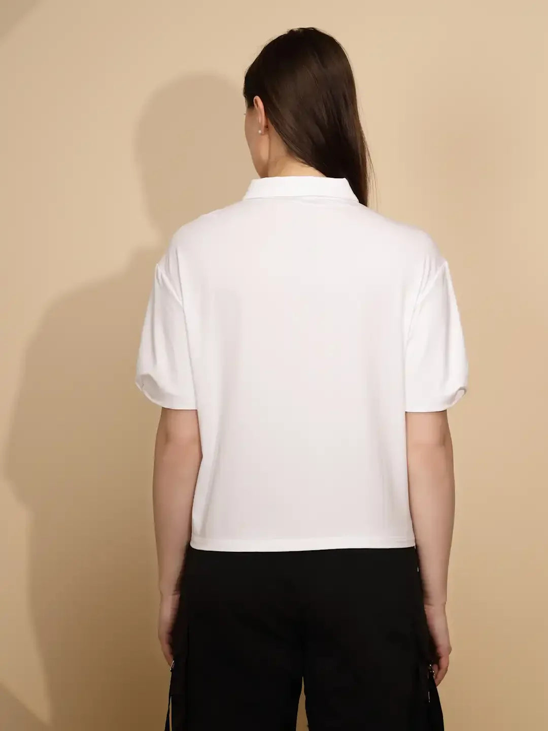 White Regular Fit Cotton Blend Top - Global Republic