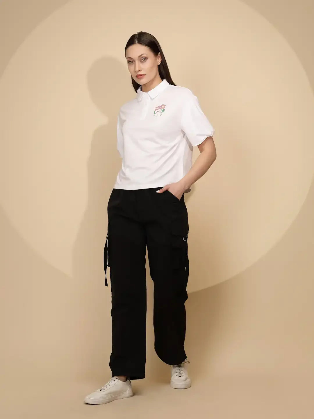 White Regular Fit Cotton Blend Top - Global Republic