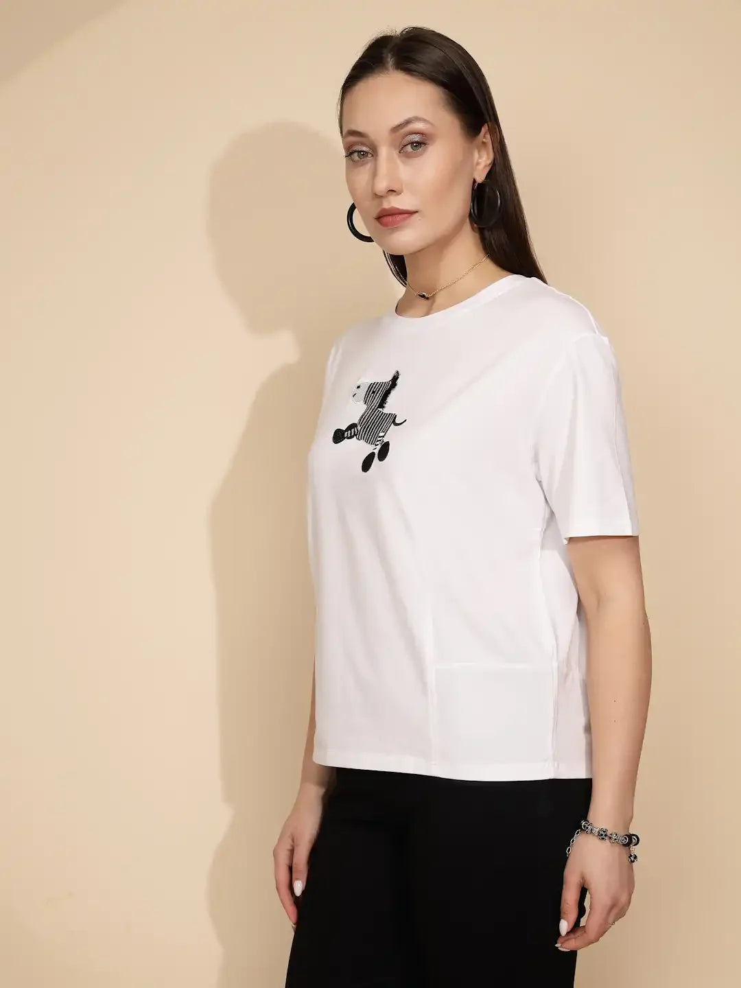 White Cotton Regular Fit Top For Women