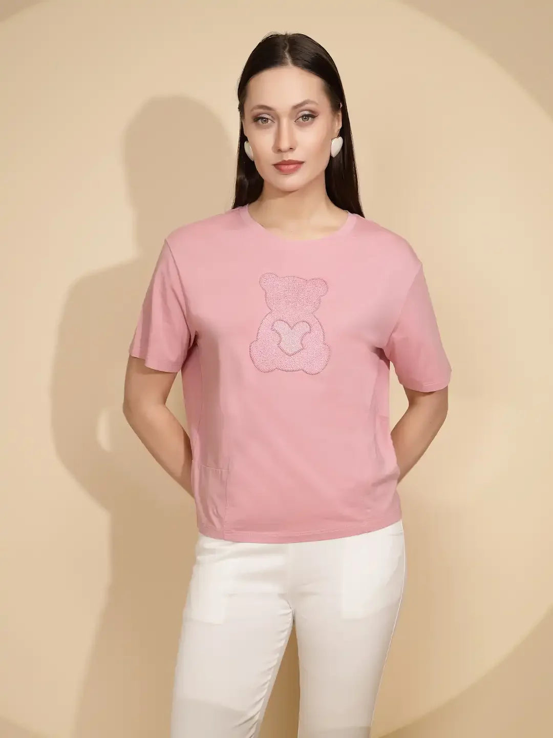 Pink Cotton Regular Fit Top For Women