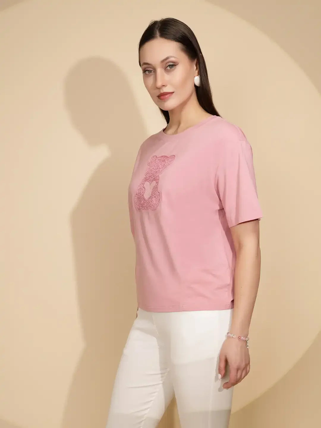 Pink Cotton Regular Fit Top For Women