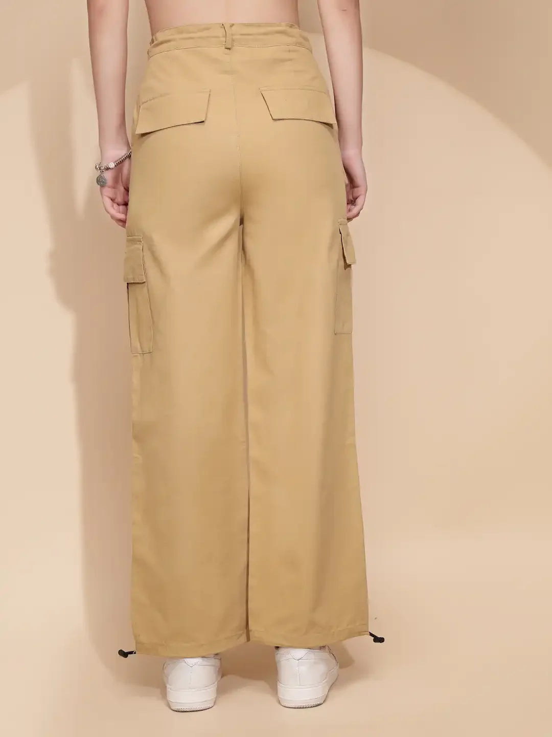 Khaki Cotton Relaxed Fit Cargo For Women - Global Republic