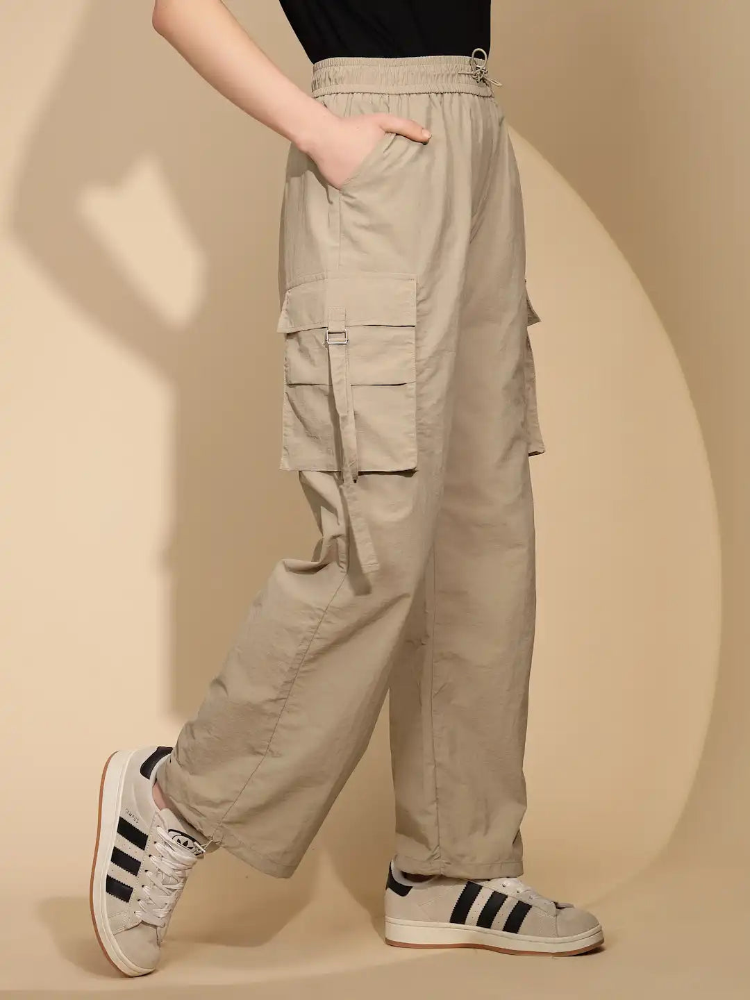 Beige Polycotton Loose Fit Jogger For Women